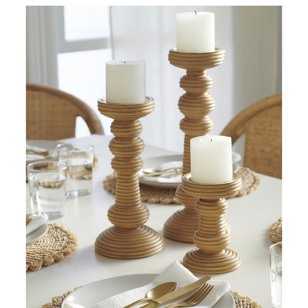 Carmel Rattan Candle stick holders set of 3 Serena & Lily